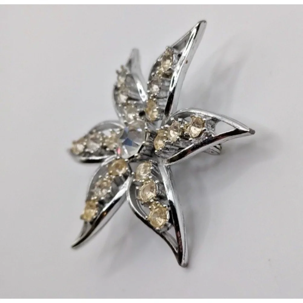FLOWER SUNBURST PINWHEEL‎ RHINESTONES BROOCH Costume Jewelry